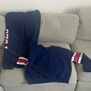 Navy Sweatshirt and Joggers Set with Pink Accents POLO